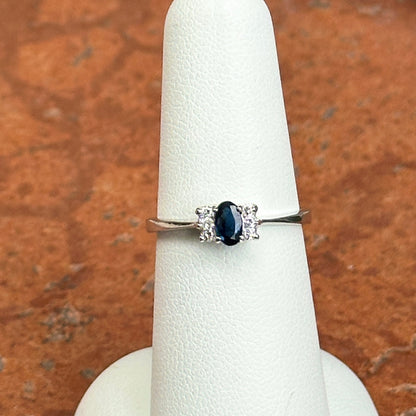 Estate 14KT White Gold Oval Blue Sapphire + Diamond Half-Halo Ring