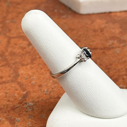 Estate 14KT White Gold Oval Blue Sapphire + Diamond Half-Halo Ring