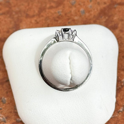 Estate 14KT White Gold Oval Blue Sapphire + Diamond Half-Halo Ring