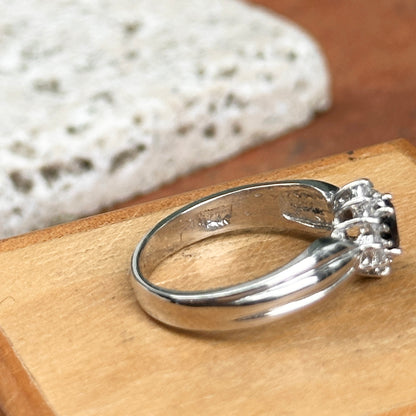 Estate 14KT White Gold Marquise Blue Sapphire + Diamond Halo Ring