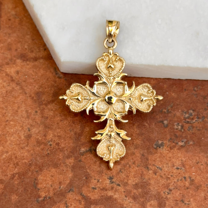 14KT Yellow Gold Byzantine Raised Design Solid Cross Pendant