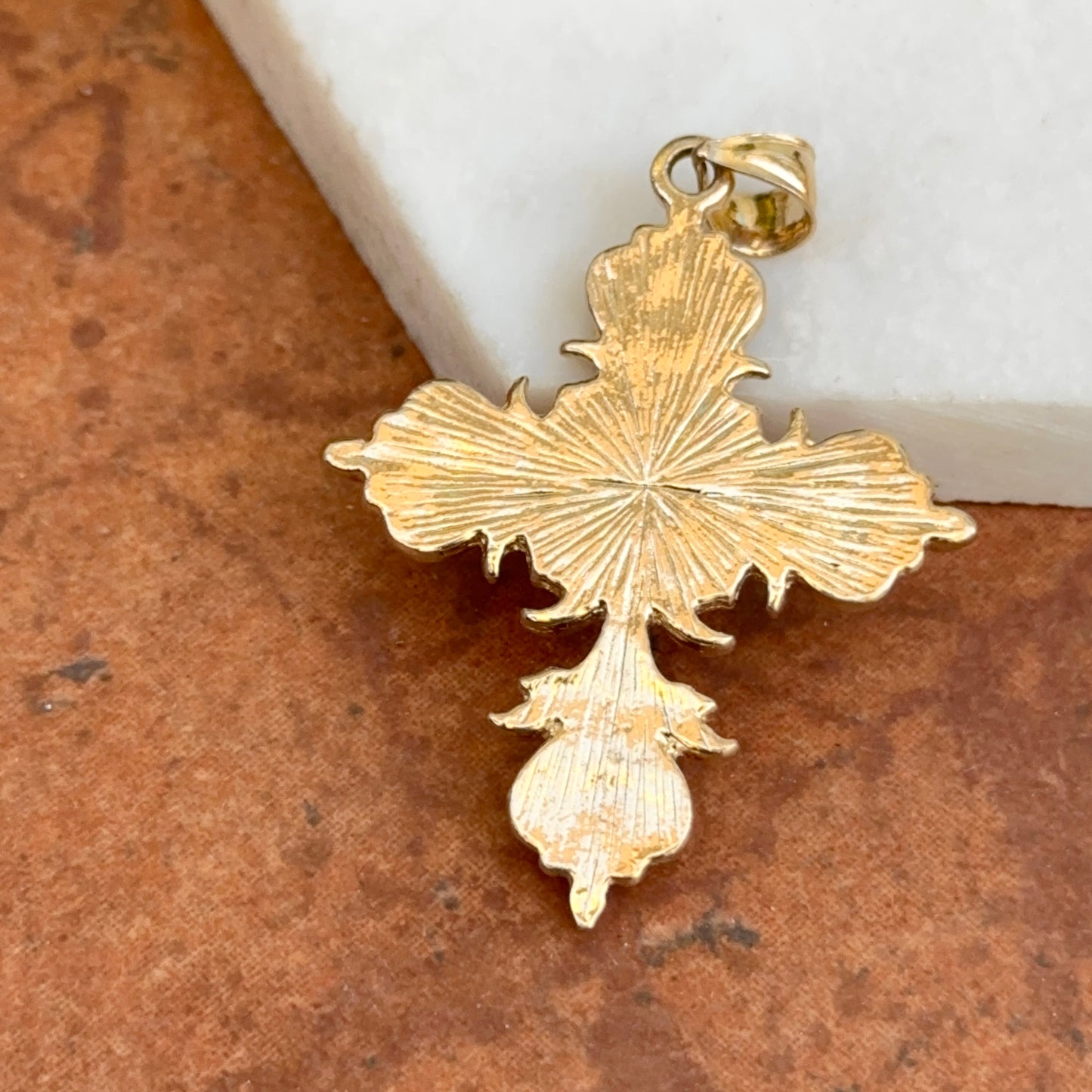 14KT Yellow Gold Byzantine Raised Design Solid Cross Pendant