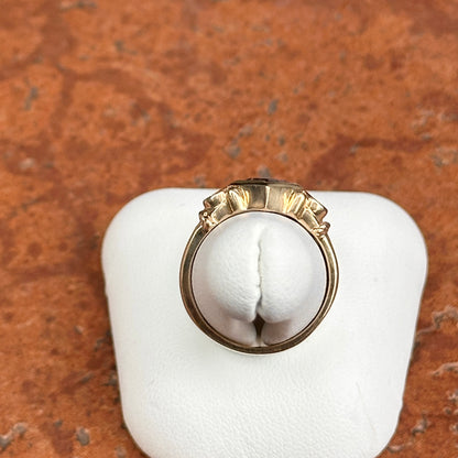 Estate 14KT Yellow Gold Bezel Square Amethyst + Diamond Ring