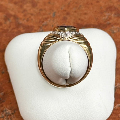Estate 14KT Yellow Gold Trillion Amethyst + Diamond Dome Ring