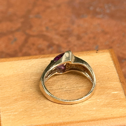 Estate 10KT Yellow Gold Tilted Pear Amethyst Solitaire Ring