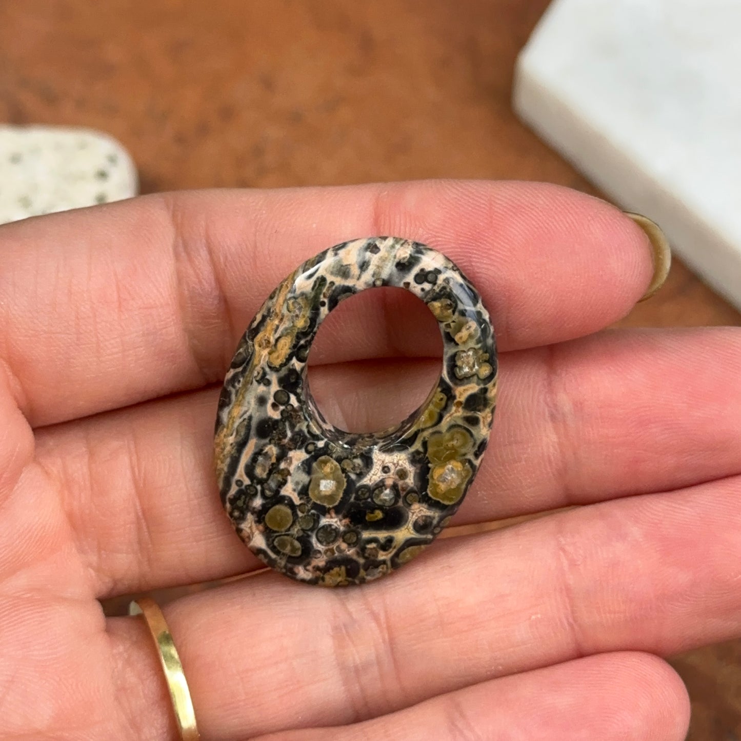 Estate Leopard Agate Oval Disc Pendant