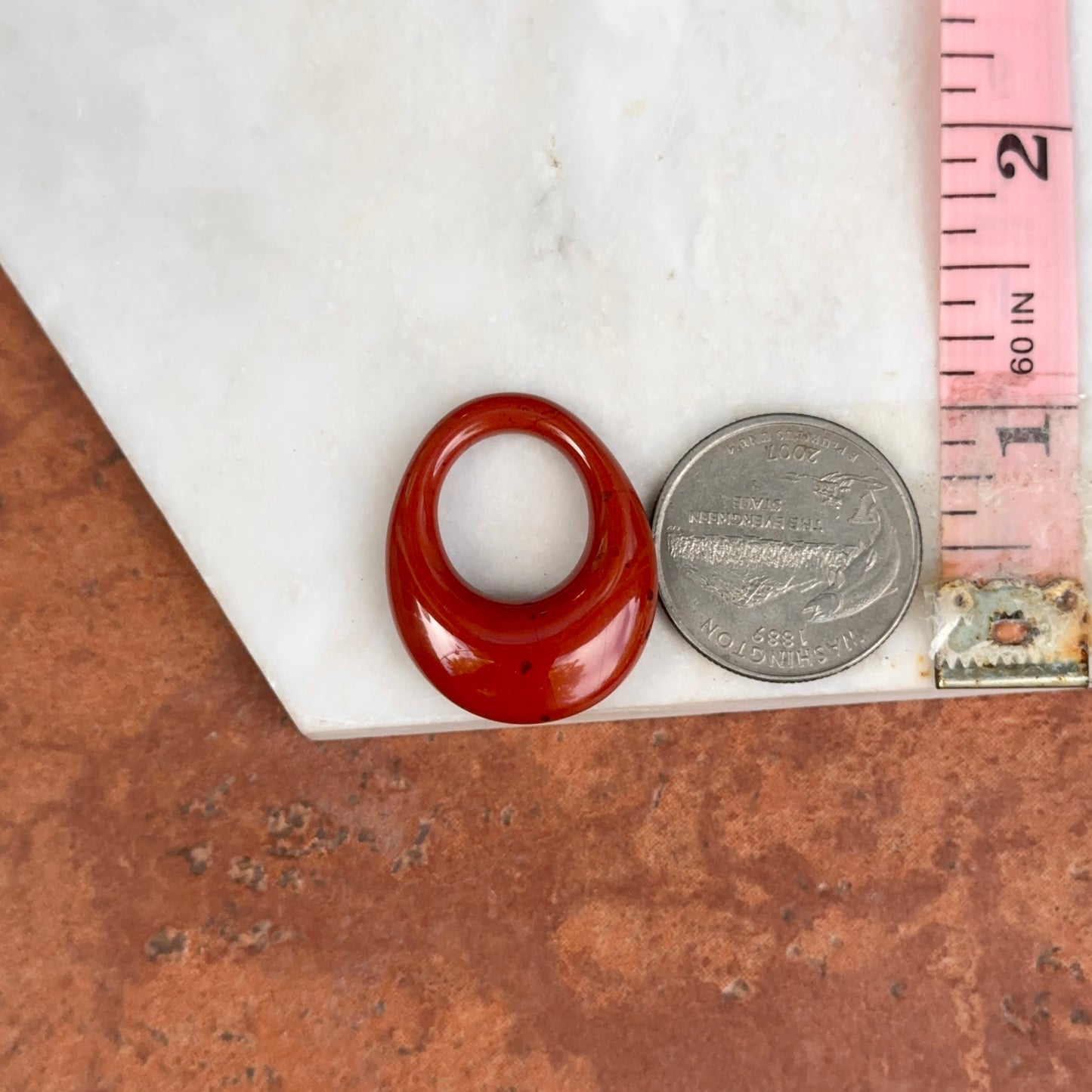 Estate Genuine Red Jasper Oval Disc Pendant Hooplet