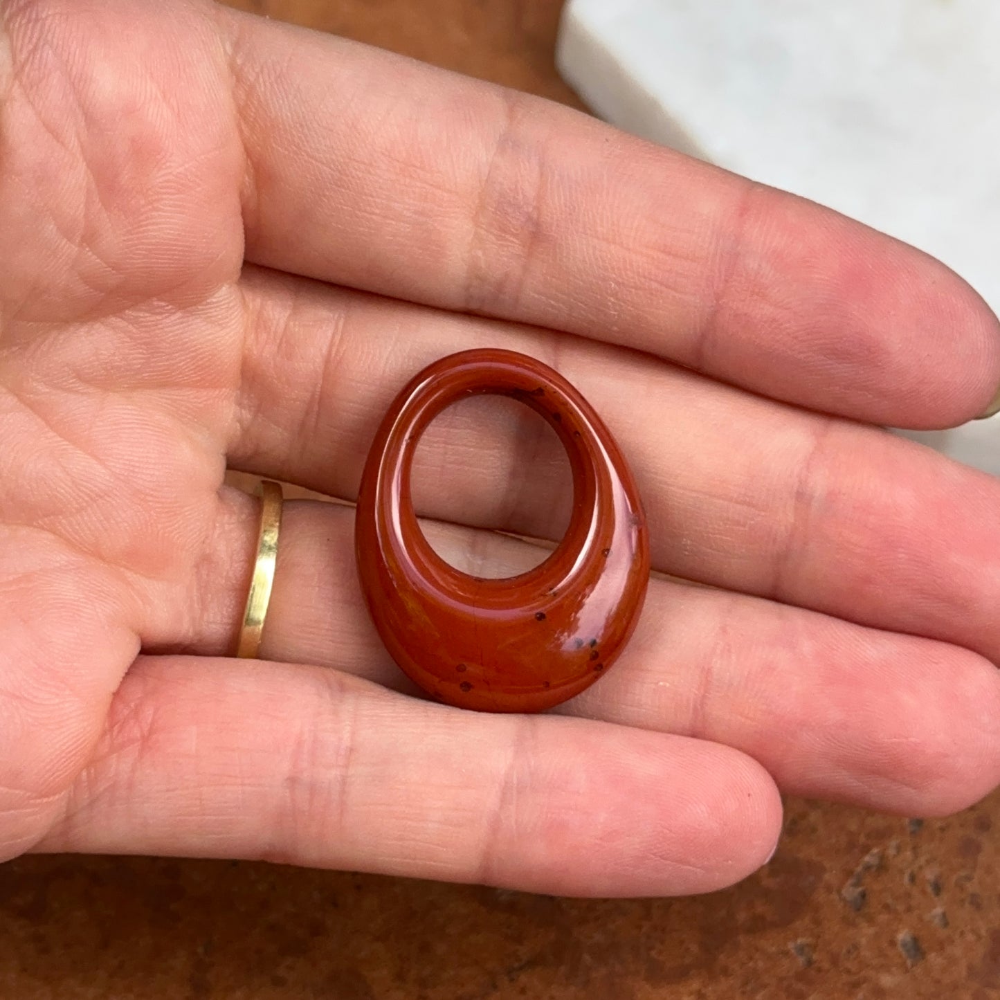 Estate Genuine Red Jasper Oval Disc Pendant Hooplet