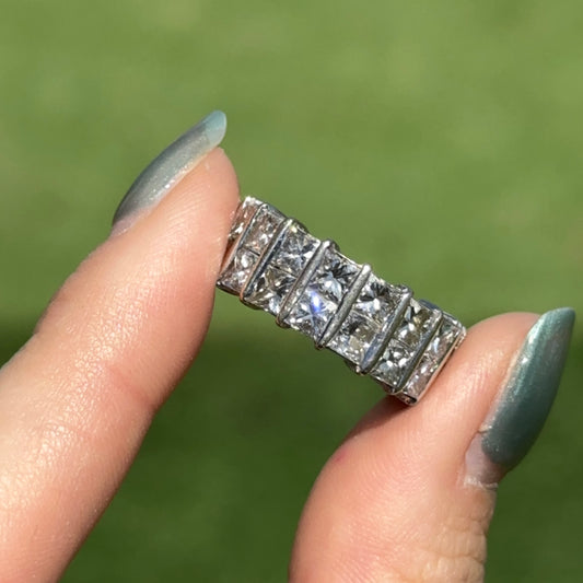 Platinum Princess-Cut 6 Carats Diamond Channel-Set Eternity Band Ring