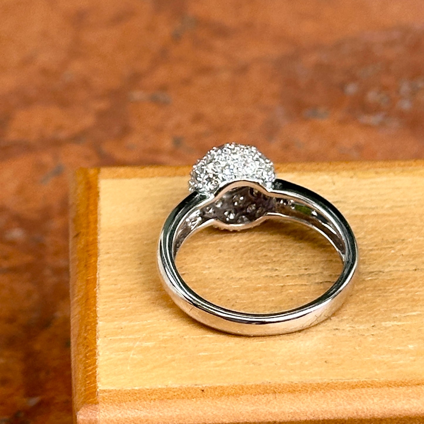 Estate 14KT White Gold Cabochon Amethyst + Pave Diamond Ring