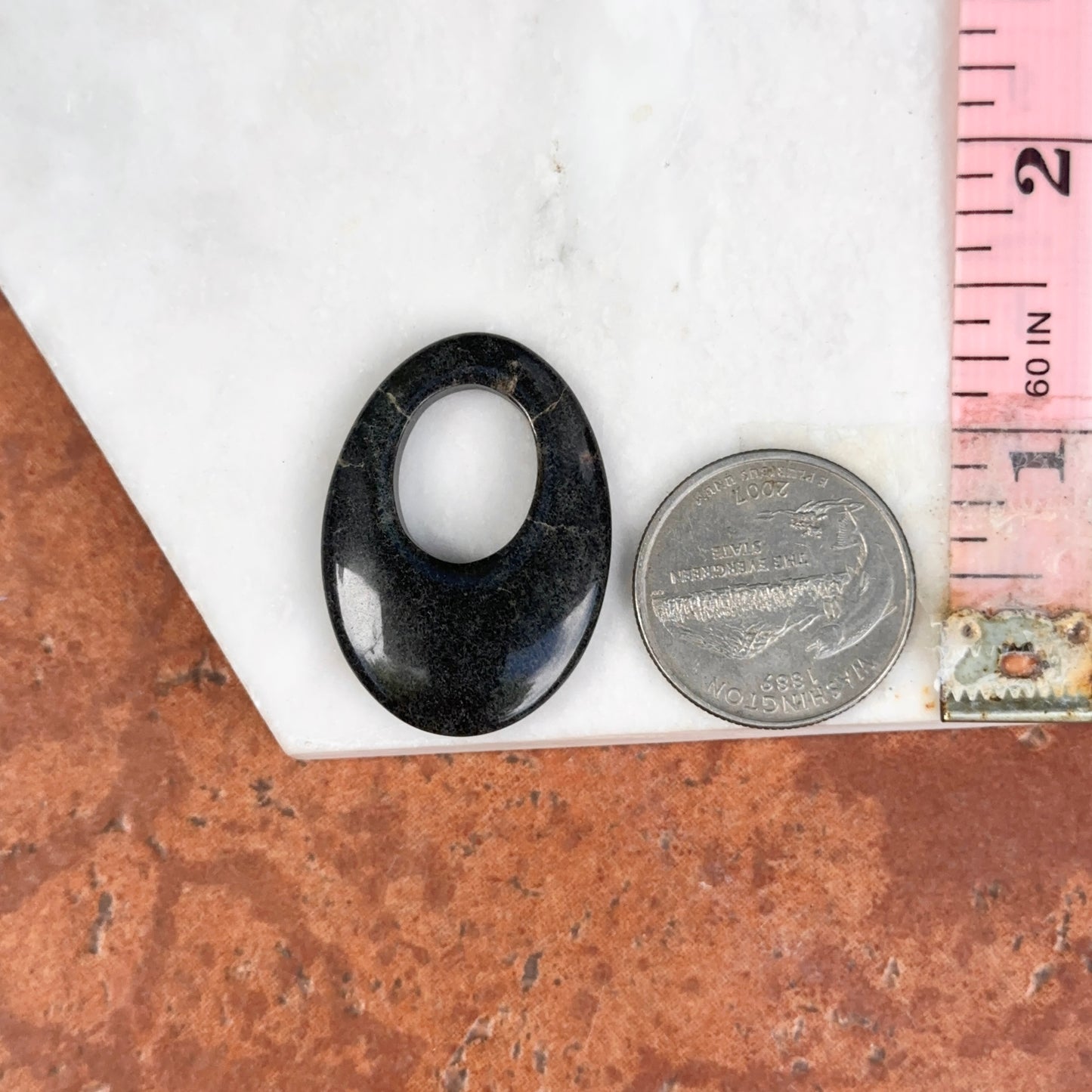 Estate Marbled Dark Gray Gemstone Oval Pendant