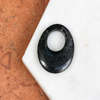 Estate Marbled Dark Gray Gemstone Oval Pendant