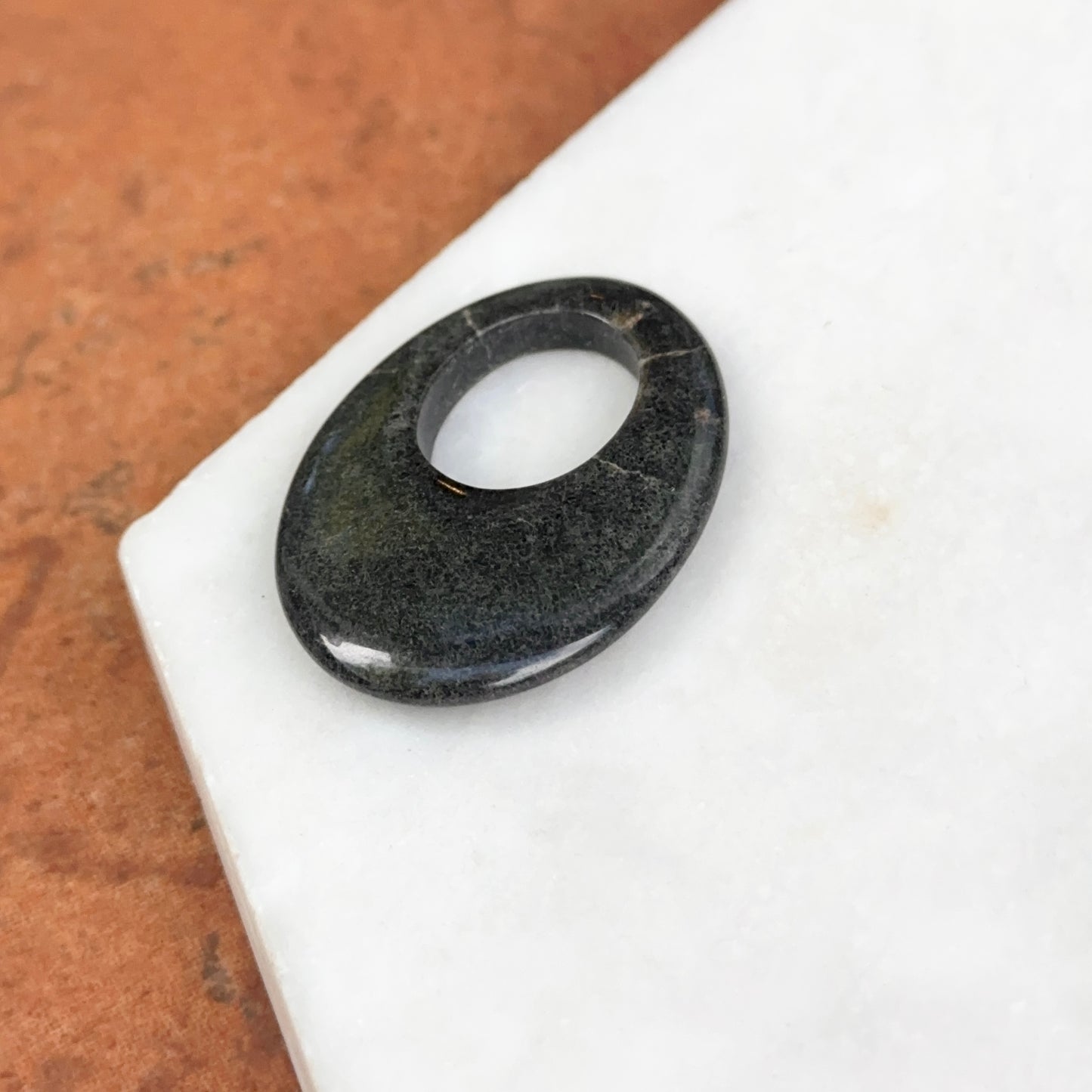 Estate Marbled Dark Gray Gemstone Oval Pendant