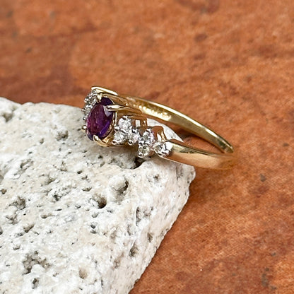 Estate 14KT Yellow Gold Oval .40 CT Amethyst + Diamond Ring