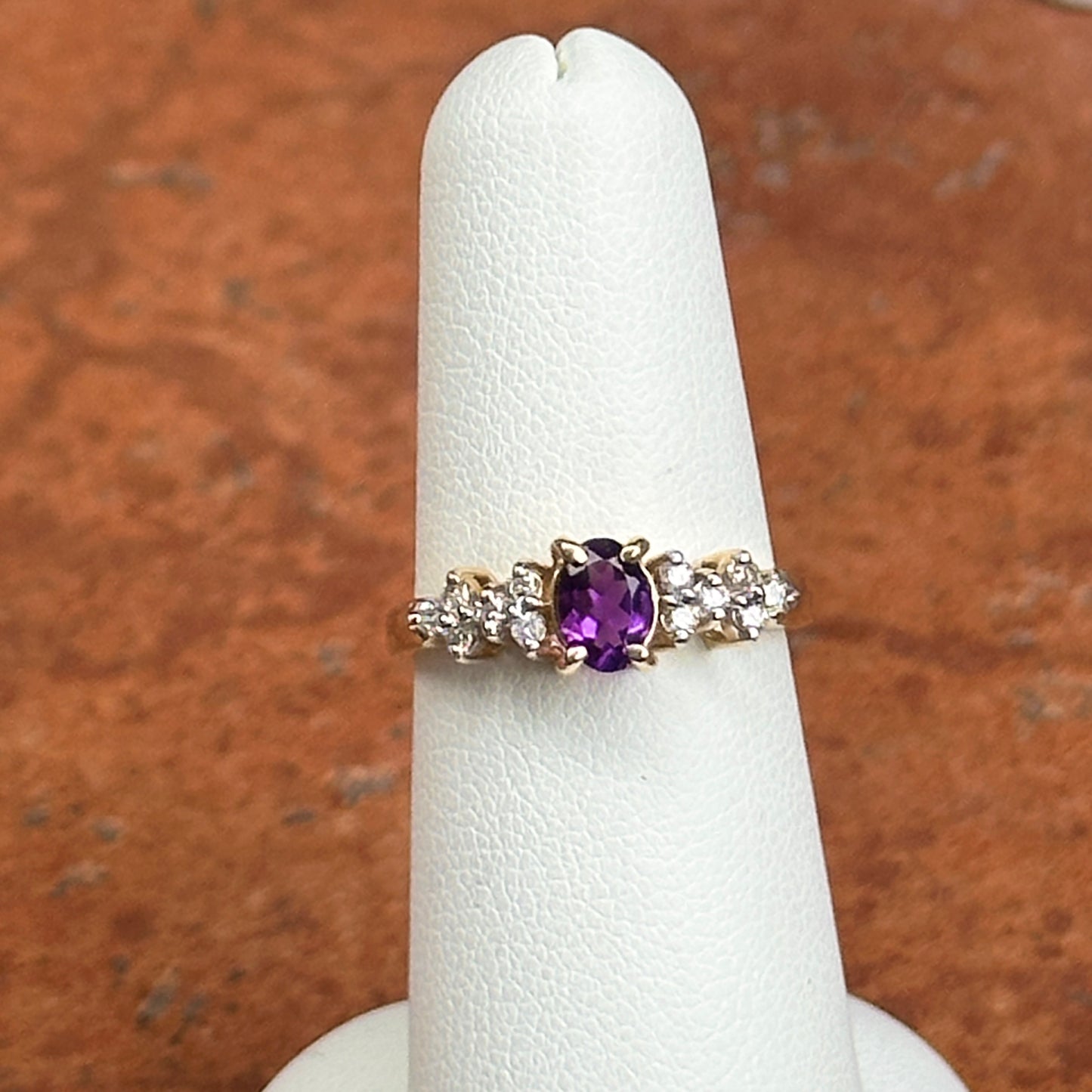 Estate 14KT Yellow Gold Oval .40 CT Amethyst + Diamond Ring