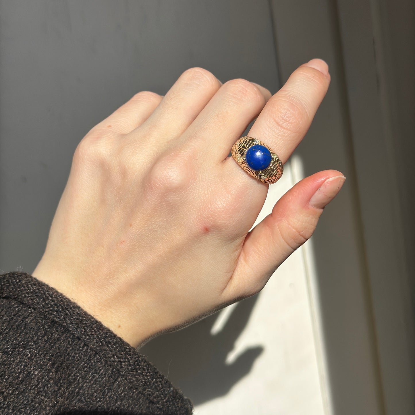 Estate 10KT Yellow Gold Lapis Lazuli Cabochon Ring