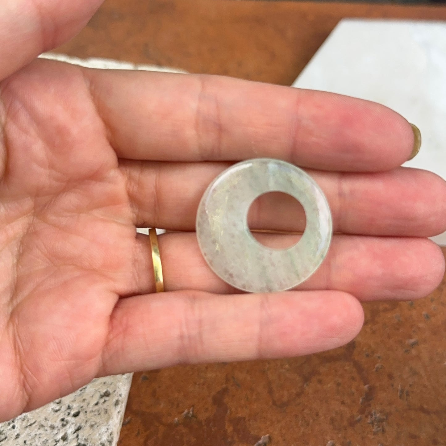 Estate Pale Green Jade Donut Pendant 30mm