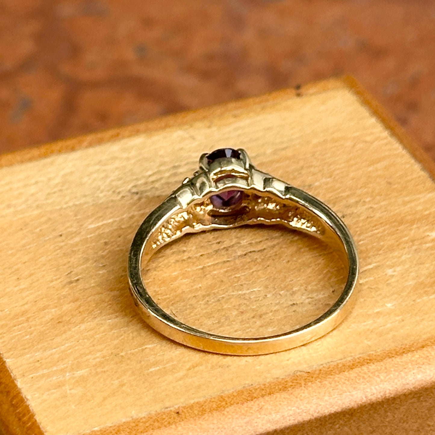 Estate 14KT Yellow Gold Oval Amethyst + Diamond Ring