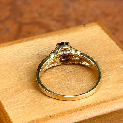 Estate 14KT Yellow Gold Oval Amethyst + Diamond Ring