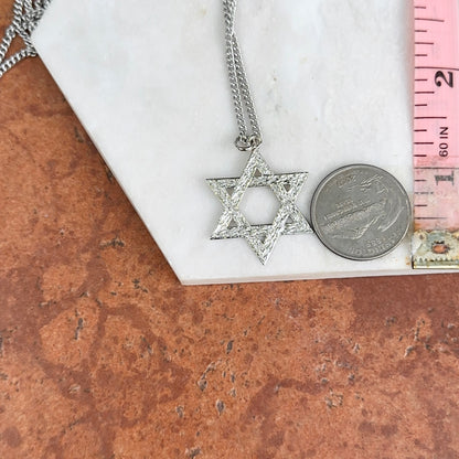 Polished Sterling Silver Textured Star of David Pendant Necklace 18in