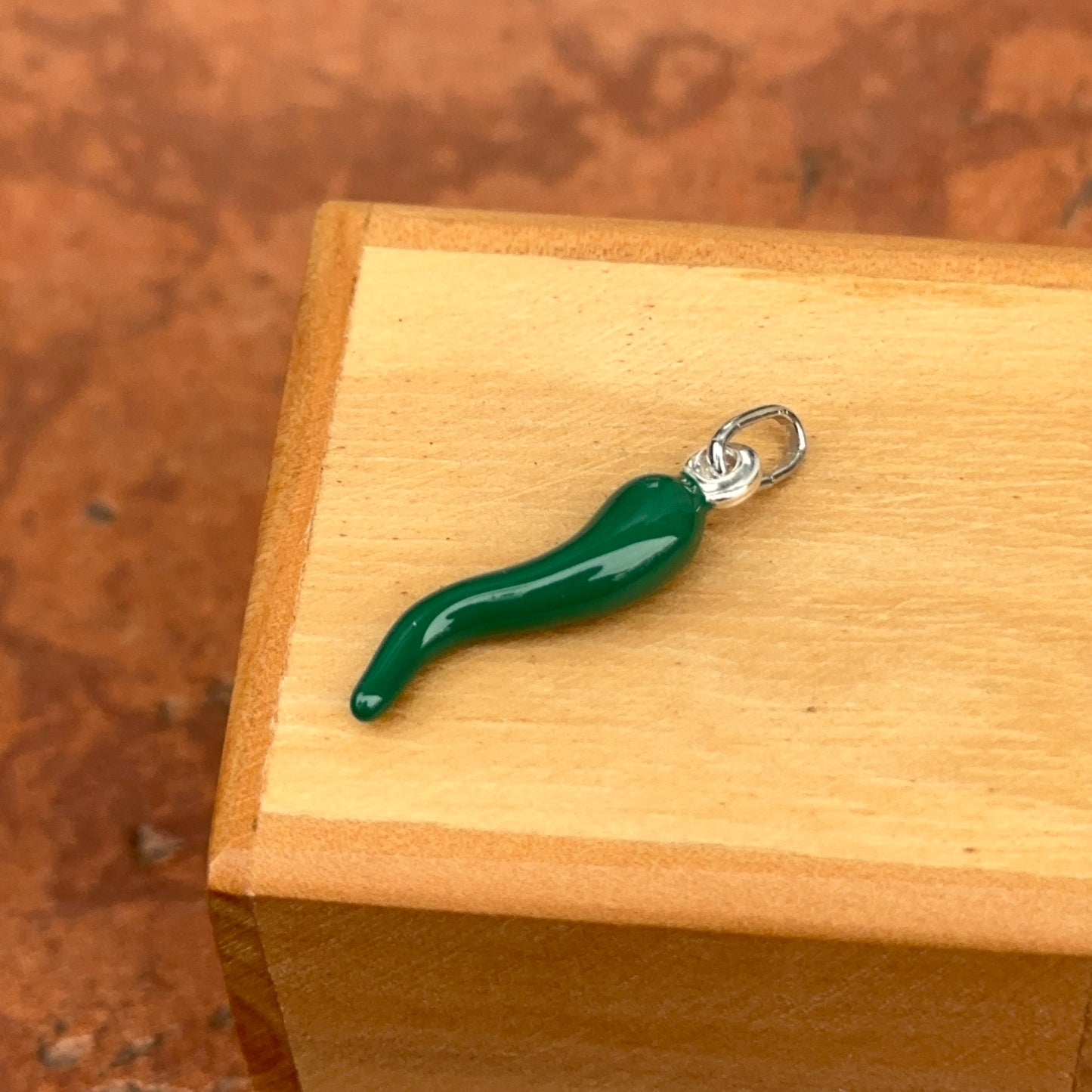 Sterling Silver Green Enamel Italian Horn Pendant Charm