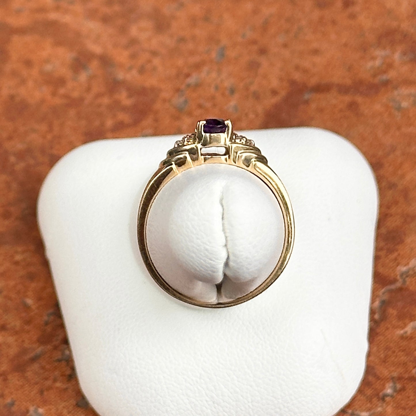 Estate 14KT Yellow Gold Oval Amethyst + Diamond Ring