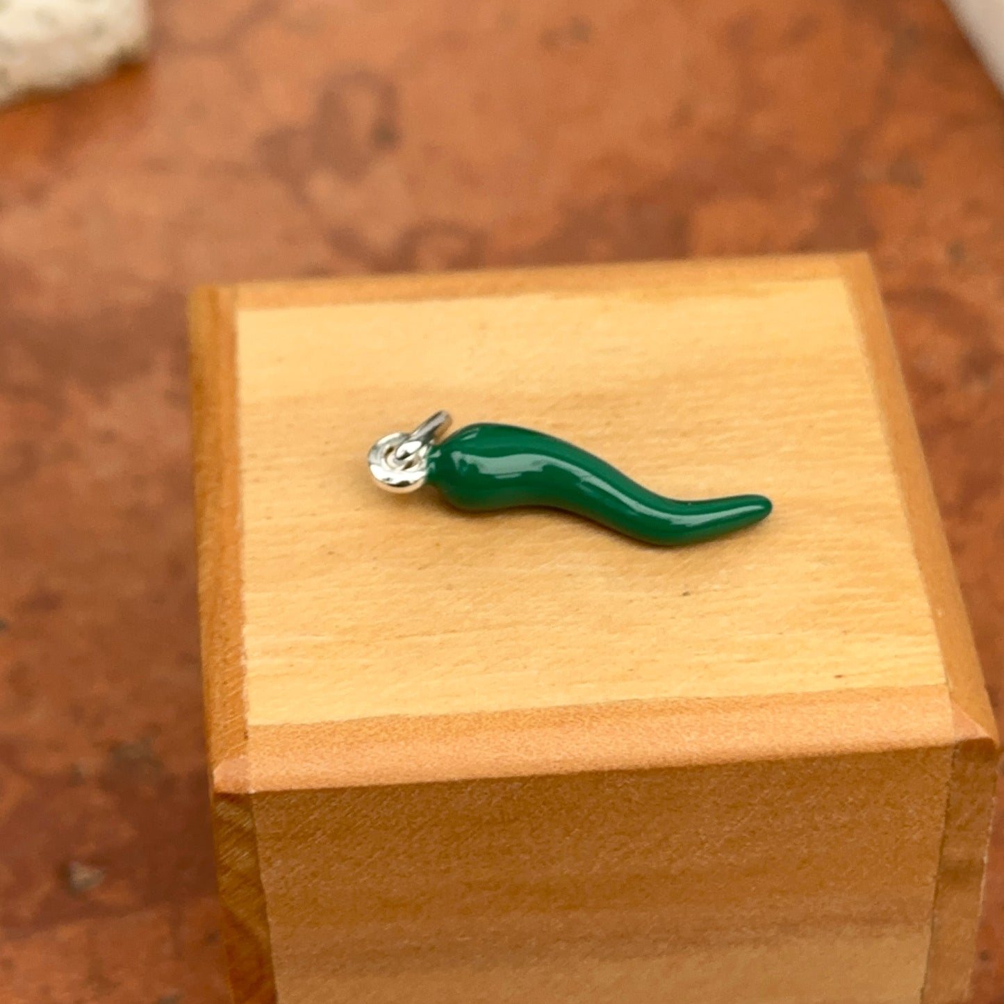 Sterling Silver Green Enamel Italian Horn Pendant Charm