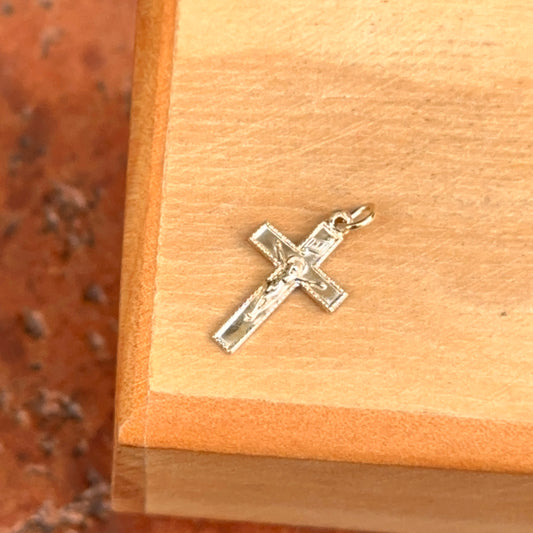 14KT Yellow Gold Mini INRI Crucifix Textured Cross Pendant Charm