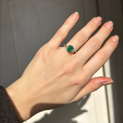 Estate Platinum Oval-Cut Colombian Emerald + Diamond Ring