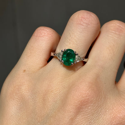 Estate Platinum Oval-Cut Colombian Emerald + Diamond Ring