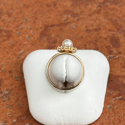 Estate 14KT Yellow Gold Pearl + Diamond Halo Ring
