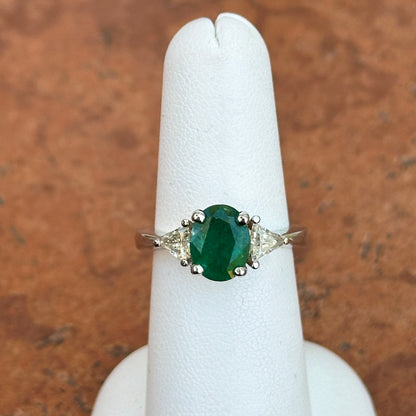 Estate Platinum Oval-Cut Colombian Emerald + Diamond Ring