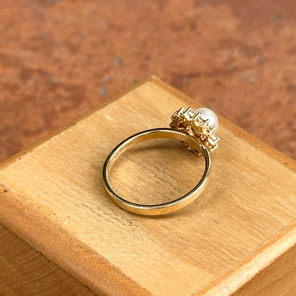 Estate 14KT Yellow Gold Pearl + Diamond Halo Ring