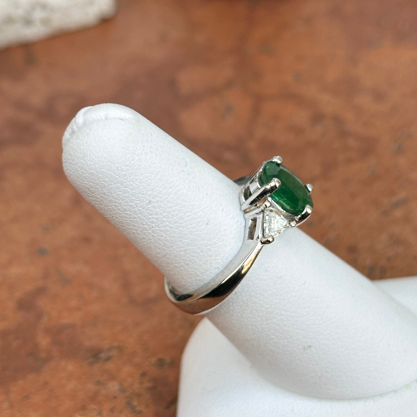 Estate Platinum Oval-Cut Colombian Emerald + Diamond Ring