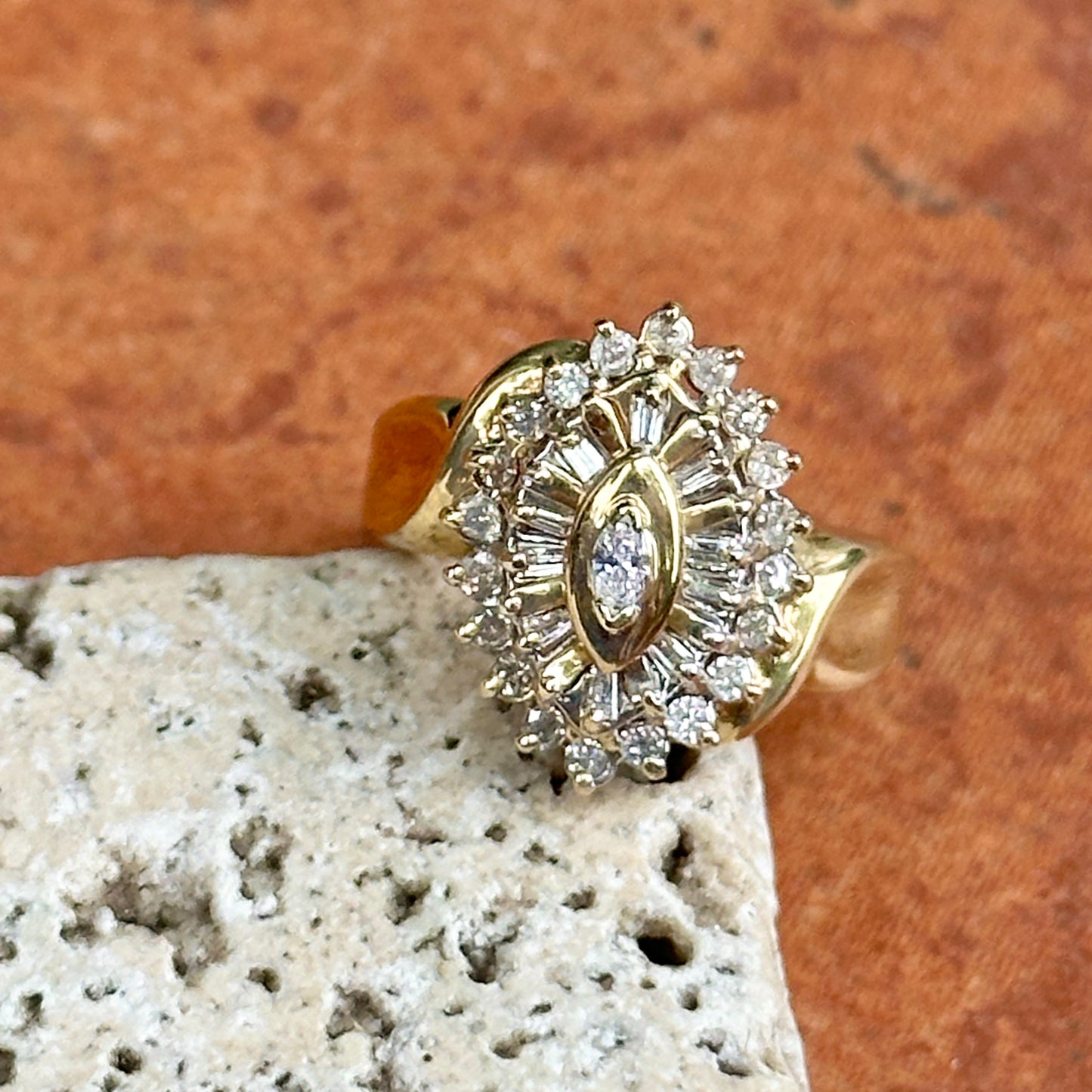 Estate 10KT Yellow Gold Marquise Diamond Cluster Ring