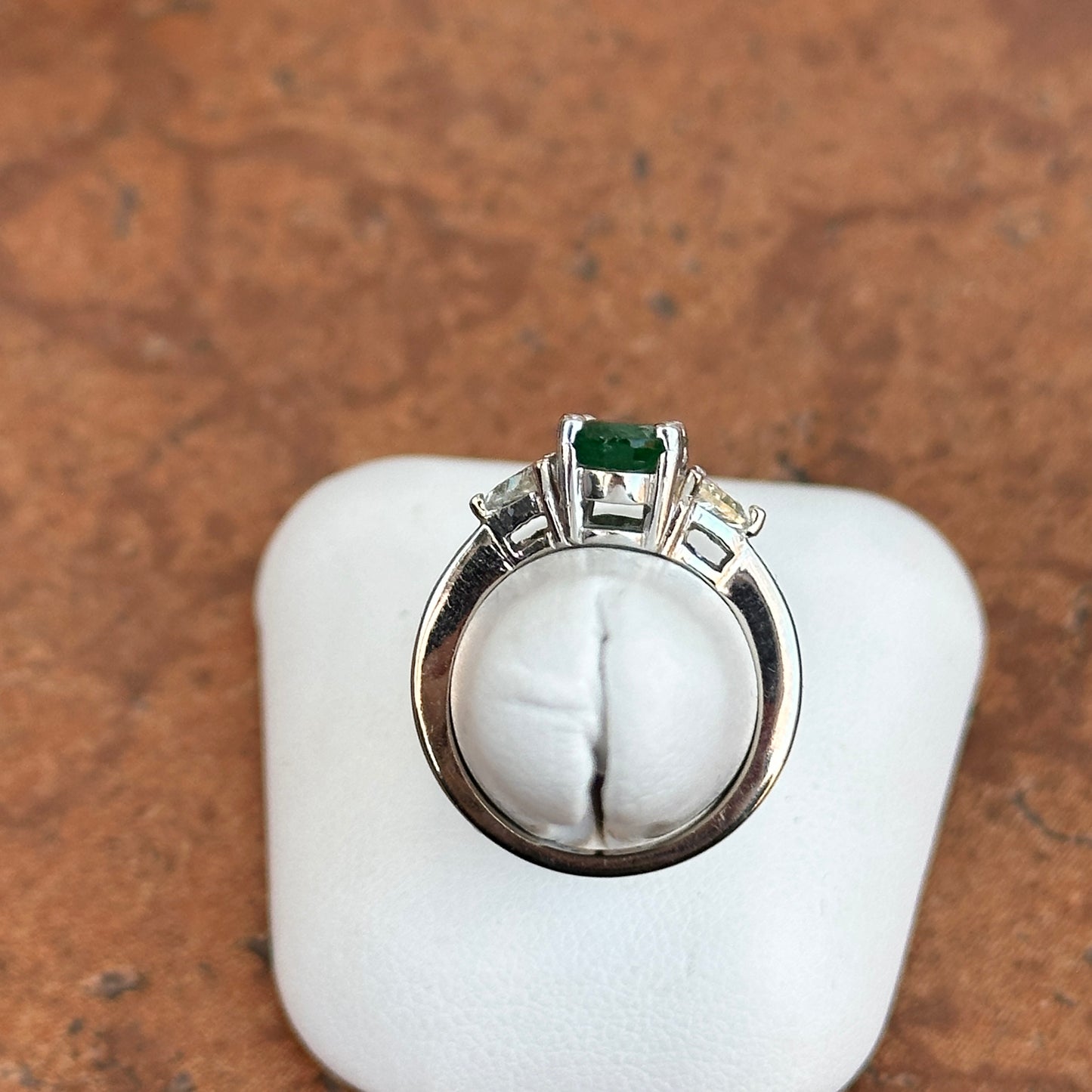 Estate Platinum Oval-Cut Colombian Emerald + Diamond Ring