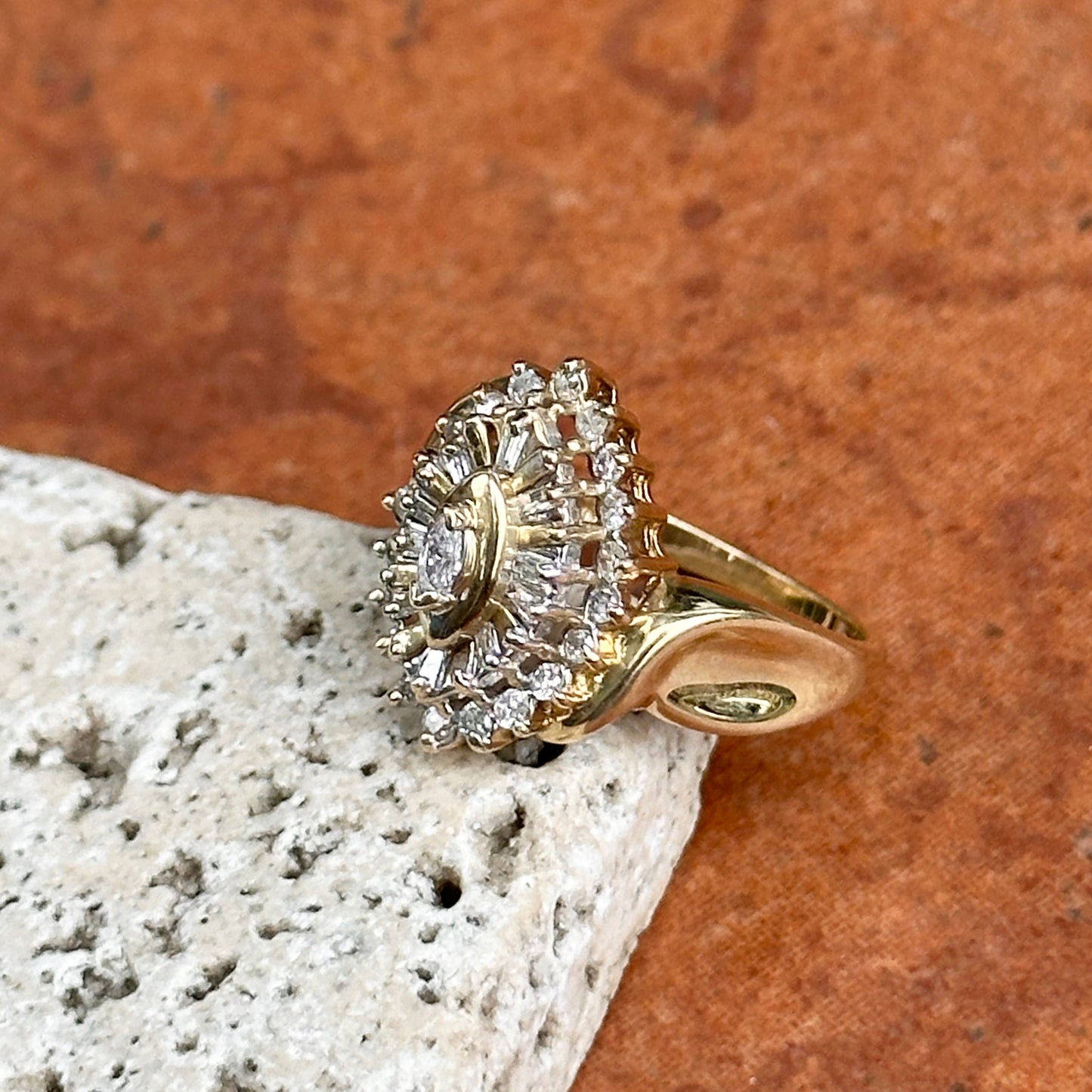 Estate 10KT Yellow Gold Marquise Diamond Cluster Ring