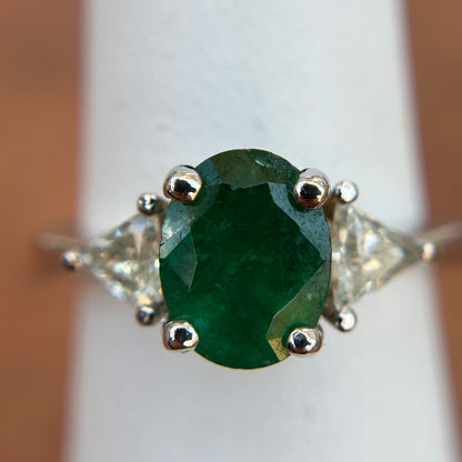 Estate Platinum Oval-Cut Colombian Emerald + Diamond Ring