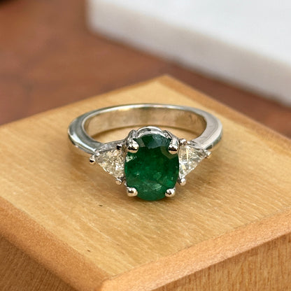 Estate Platinum Oval-Cut Colombian Emerald + Diamond Ring