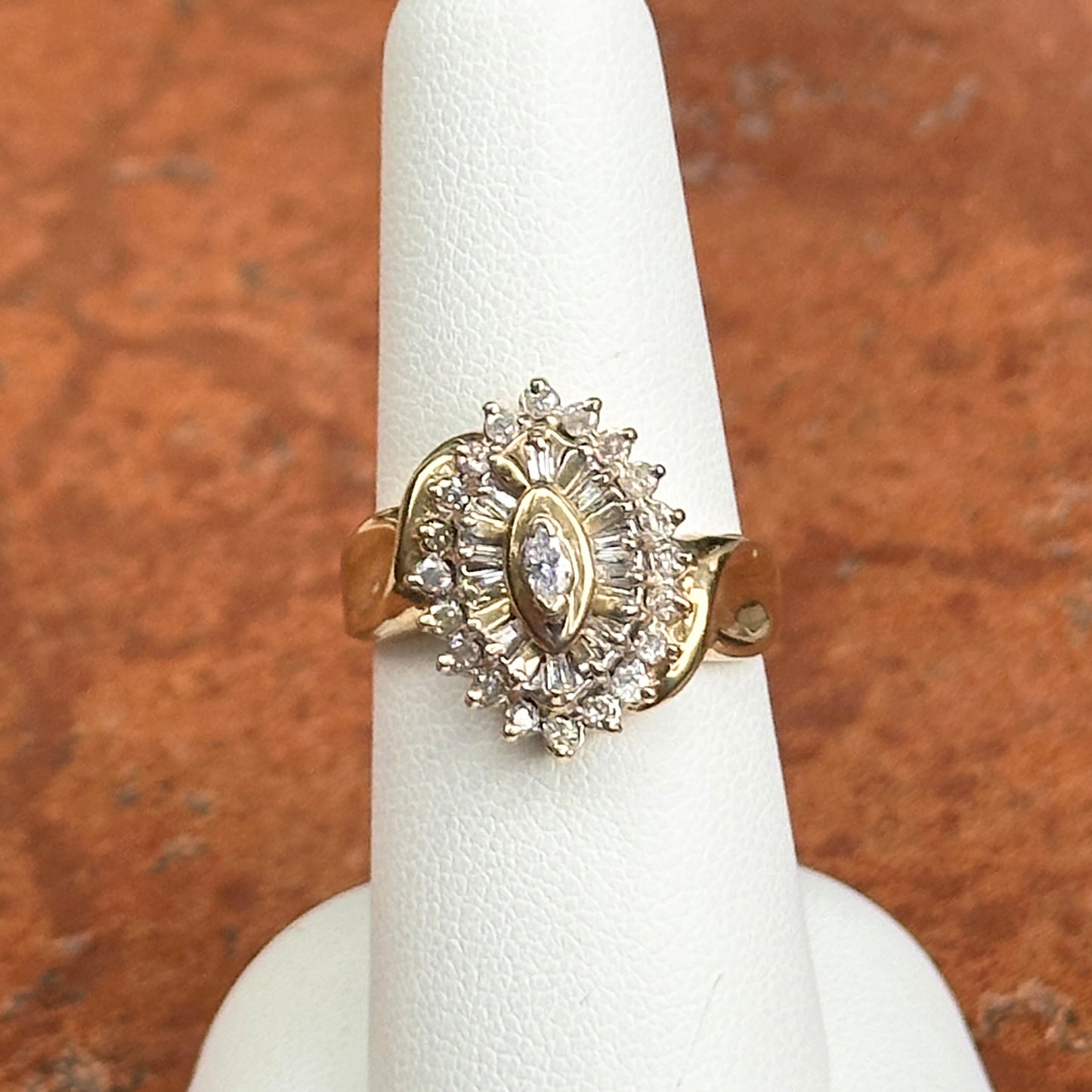 Estate 10KT Yellow Gold Marquise Diamond Cluster Ring