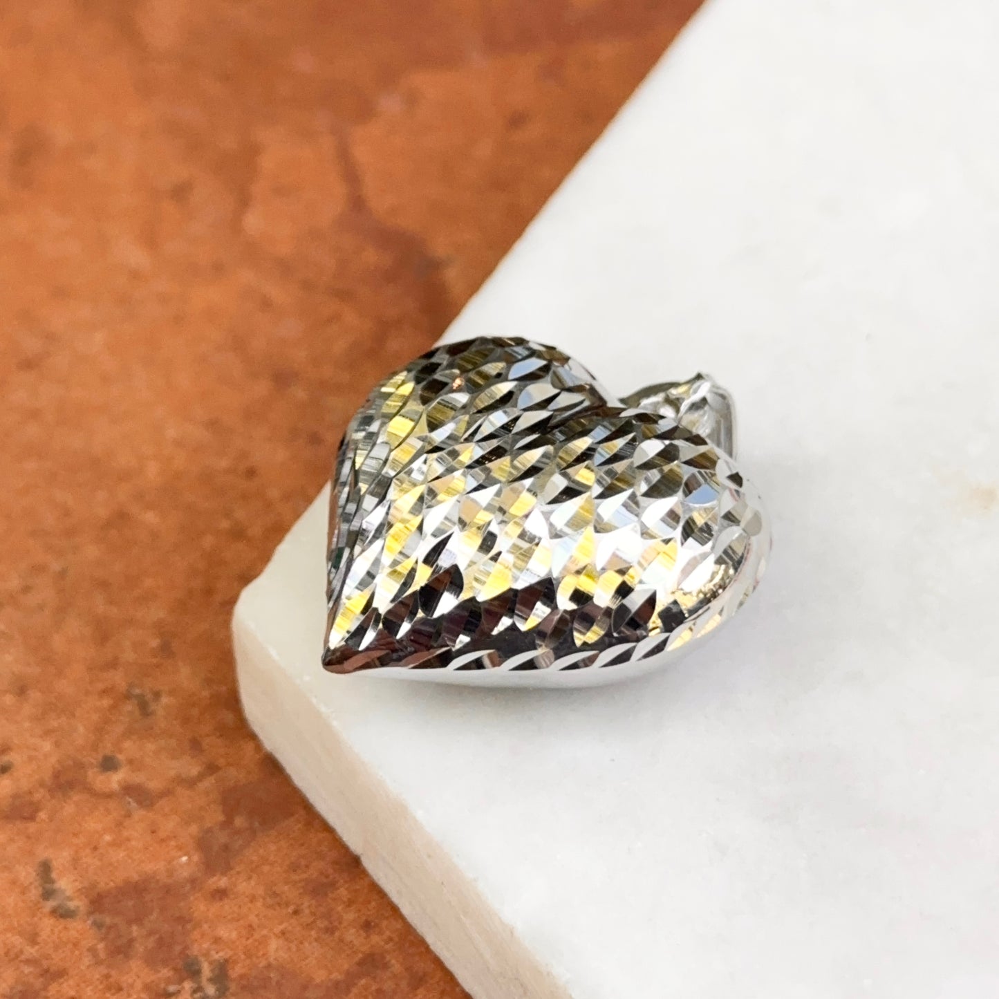 Sterling Silver Diamond-Cut Textured/Smooth Reversible Puffed Heart Pendant