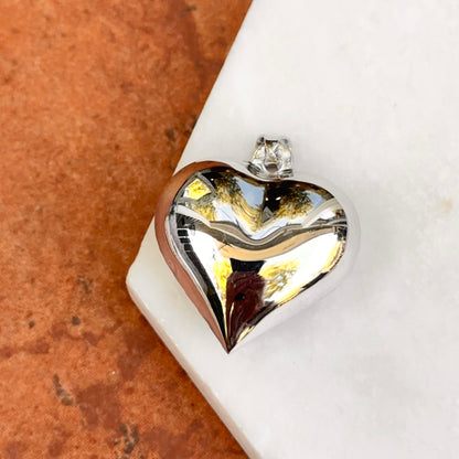 Sterling Silver Diamond-Cut Textured/Smooth Reversible Puffed Heart Pendant