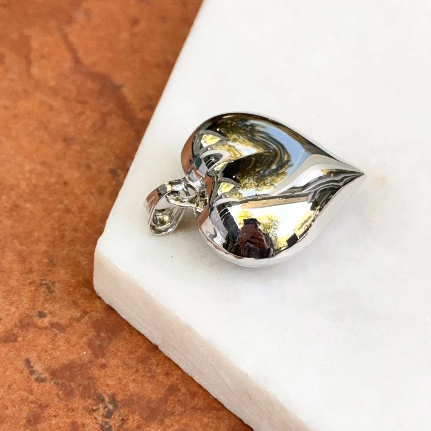 Sterling Silver Diamond-Cut Textured/Smooth Reversible Puffed Heart Pendant