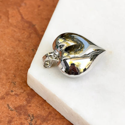 Sterling Silver Diamond-Cut Textured/Smooth Reversible Puffed Heart Pendant