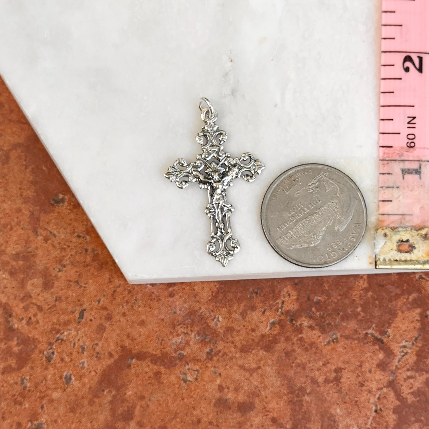 Sterling Silver Shiny Detailed Crucifix Cross Pendant Charm
