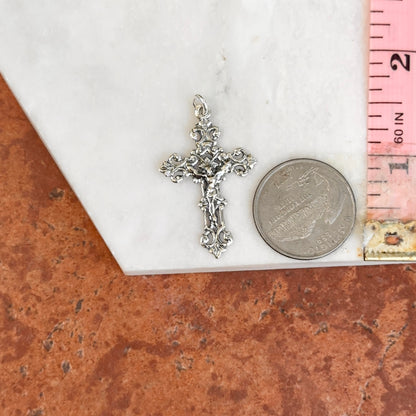 Sterling Silver Shiny Detailed Crucifix Cross Pendant Charm