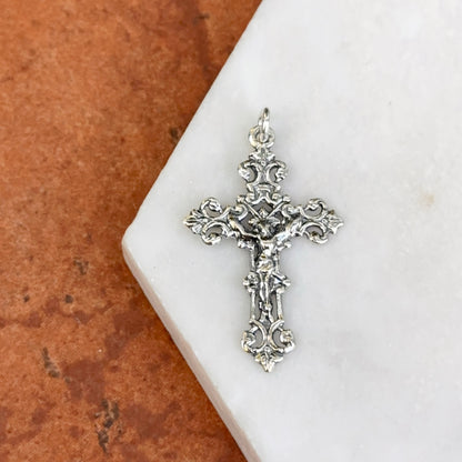 Sterling Silver Shiny Detailed Crucifix Cross Pendant Charm