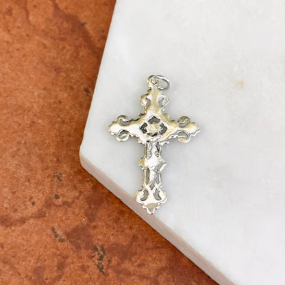 Sterling Silver Shiny Detailed Crucifix Cross Pendant Charm