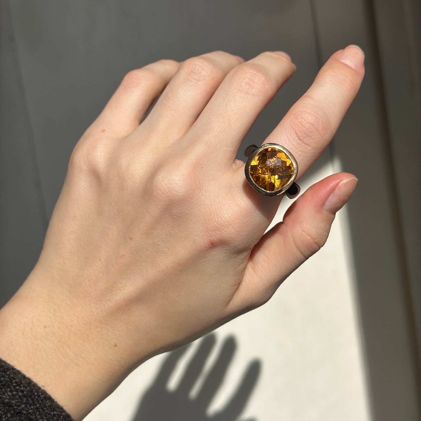 Estate 10KT Yellow Gold Black Onyx Band + Citrine Ring 7