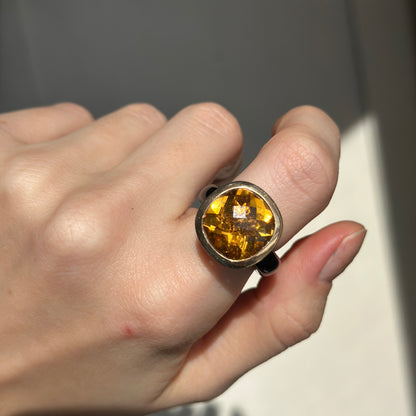 Estate 10KT Yellow Gold Black Onyx Band + Citrine Ring 7